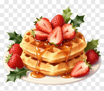 Waffles Topped With Strawberries And Syrup PNG