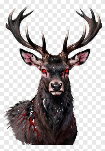 Dark Fantasy Stag With Bloodied Antlers PNG