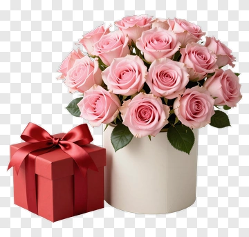 Pink Rose Bouquet With Gift Box PNG