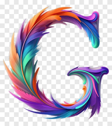 Colorful Letter G With Artistic Feathers PNG