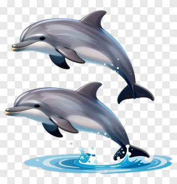 Cartoon Dolphins Swimming In Water PNG