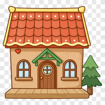 Cartoon House With Tree PNG