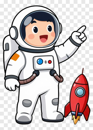 Cartoon Astronaut Pointing At A Rocket PNG