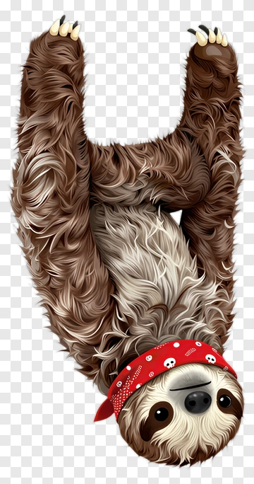 Cartoon Sloth Wearing A Red Bandana PNG