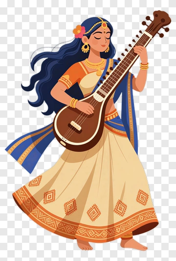 Woman Playing A Sitar In Traditional Attire PNG