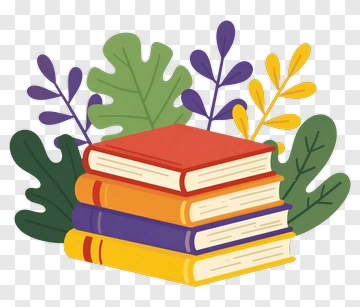 Colorful Book Stack Surrounded By Leaves PNG