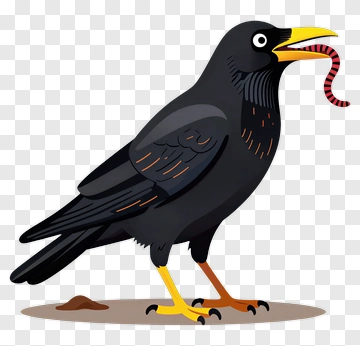 Cartoon Crow Holding A Worm PNG