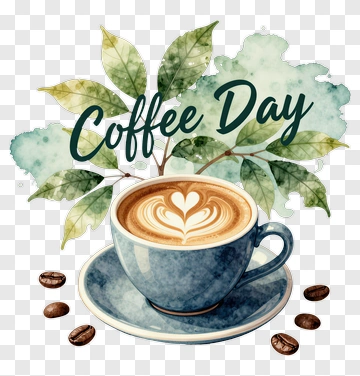 Coffee Day With Latte Art In A Blue Cup PNG
