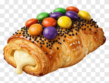 Colorful Croissant Filled With Cream And Topped With Candies PNG