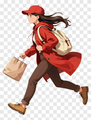 Anime Girl Walking With Shopping Bag PNG
