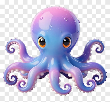 Cartoon Octopus With Colorful Tentacles PNG