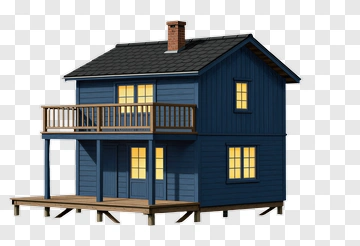 Blue Wooden House With Balcony PNG