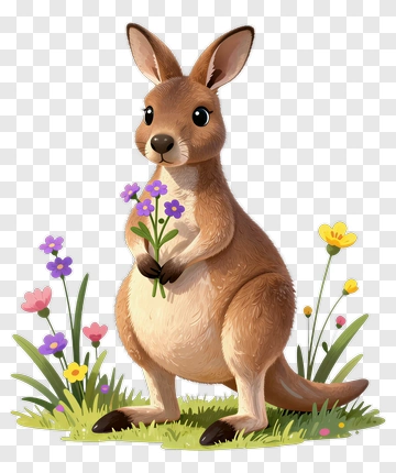 Cartoon Kangaroo Holding Flowers PNG