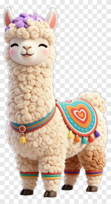 Cute Cartoon Alpaca With Colorful Saddle PNG