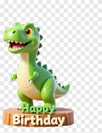 Cartoon Dinosaur With Happy Birthday Sign PNG