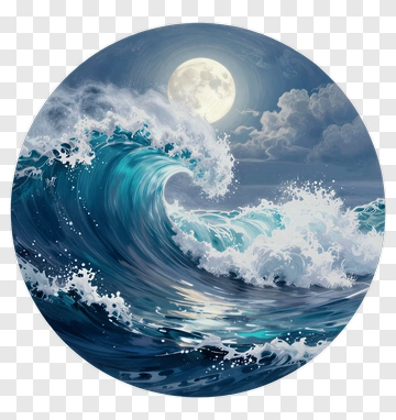 Ocean Wave Under A Full Moon PNG