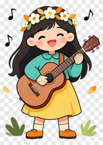 Cartoon Girl Playing Guitar PNG