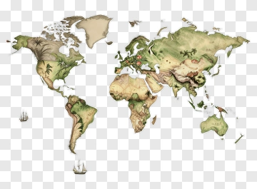 Vintage World Map With Detailed Geography PNG