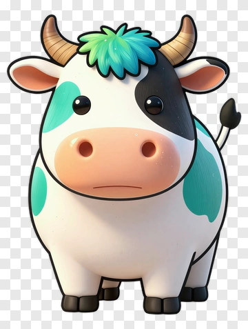 Cartoon Cow With Colorful Hair PNG