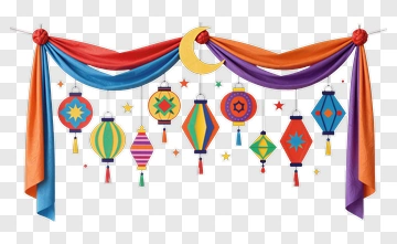 Colorful Lanterns And Drapes For Celebration PNG
