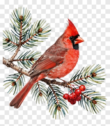 Red Cardinal Sitting On A Pine Branch PNG