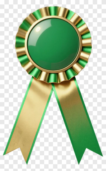 Green Award Ribbon With Gold Accents PNG