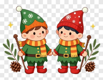 Cartoon Elves Holding Pine Cones PNG