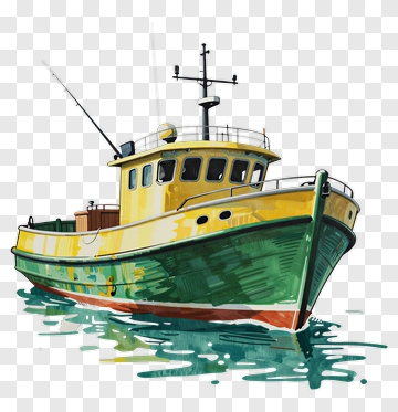Colorful Fishing Boat On Water PNG