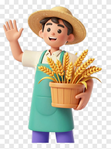 3D Farmer Holding A Basket Of Wheat PNG