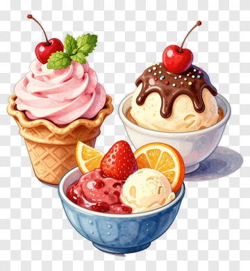 Ice Cream Sundae And Sorbet Bowls PNG