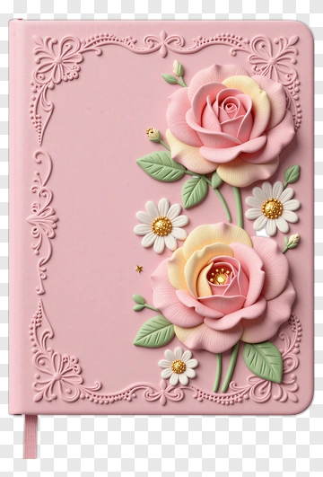 Pink Floral Notebook With Roses And Daisies PNG