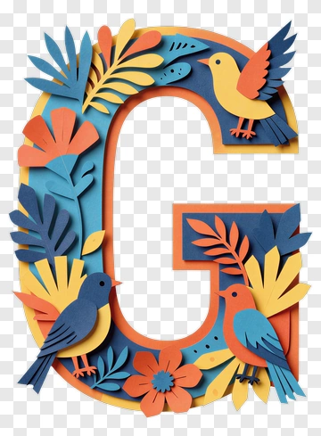 Colorful Paper Cut Letter G With Birds And Leaves PNG