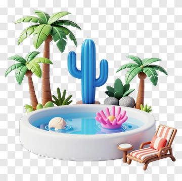 Colorful Pool Surrounded By Palm Trees PNG
