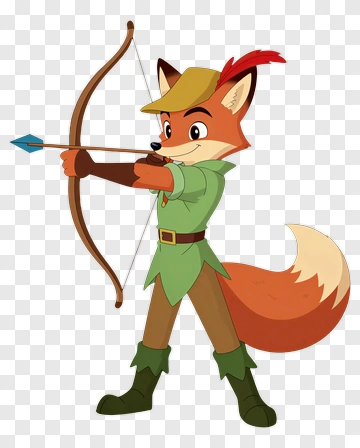 Cartoon Fox Archer Holding A Bow PNG