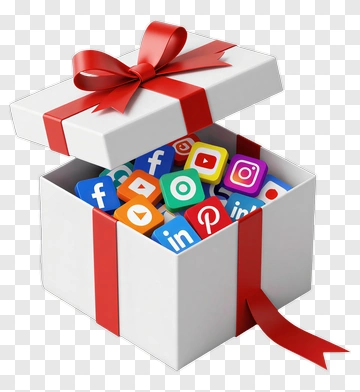 Gift Box Filled With Social Media Icons PNG