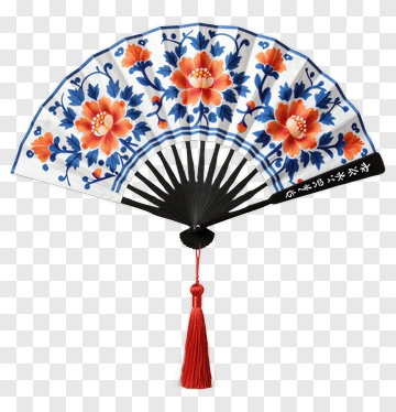 Decorative Folding Fan With Floral Design PNG