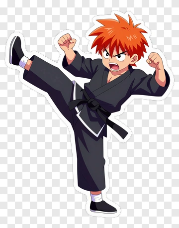 Cartoon Boy Kicking In Karate Uniform PNG
