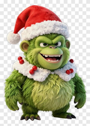 Cartoon Green Creature Wearing A Santa Hat PNG