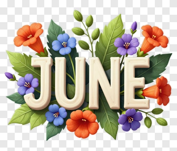 Colorful Floral Arrangement With June Text PNG