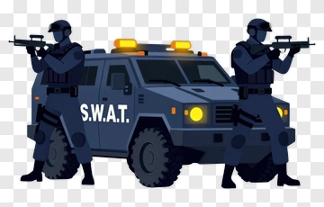 Swat Team Members With Armored Vehicle PNG