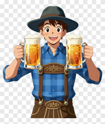 Happy Cartoon Man Holding Two Beer Mugs PNG