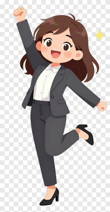 Cartoon Businesswoman Celebrating Success PNG