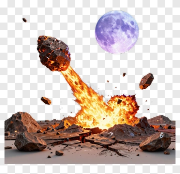 Meteor Impact With Explosive Fire And Moon PNG