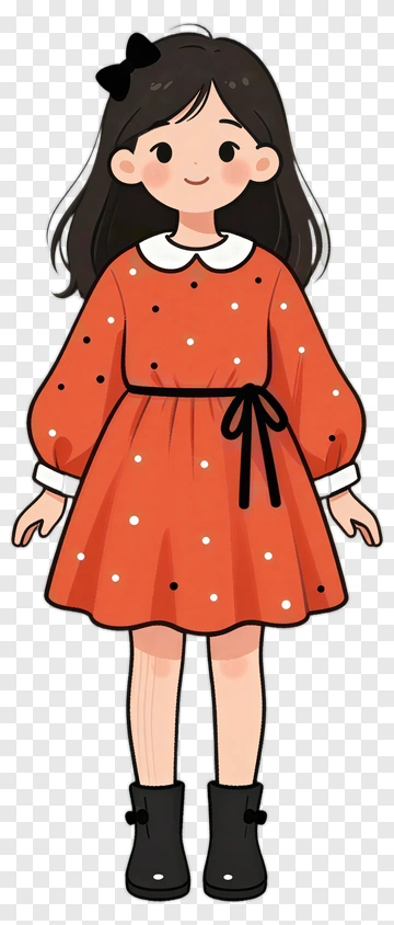 Cartoon Girl In Orange Dress With Black Boots PNG