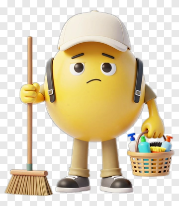 Cartoon Character Holding A Broom And Cleaning Supplies PNG