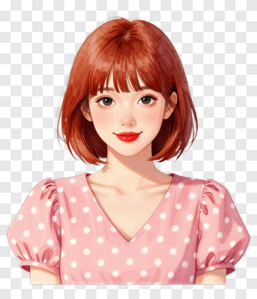 Cartoon Woman With Short Red Hair Wearing A Pink Polka Dot Top PNG
