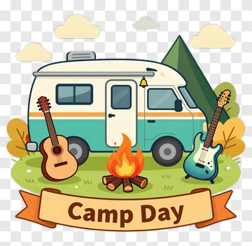 Camp Day With Camper Van And Guitars PNG