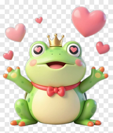 Cartoon Frog With Hearts And Crown PNG