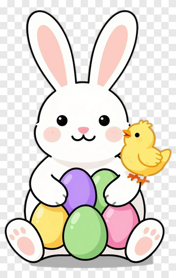 Cartoon Bunny Holding Colorful Easter Eggs PNG