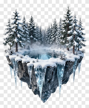 Snowy Winter Landscape With Frozen Pond And Pine Trees PNG